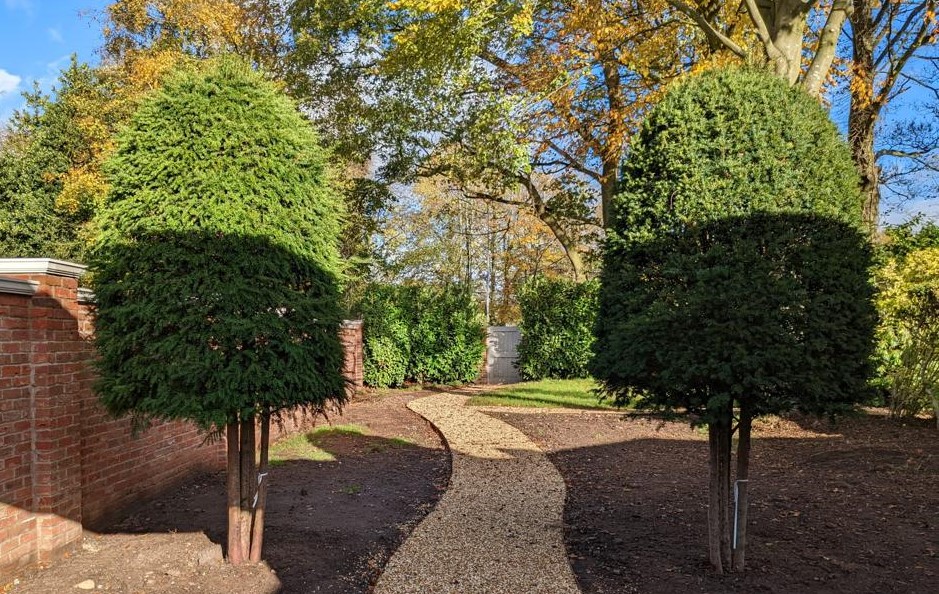 Beautifully maintained garden with sculpted trees
